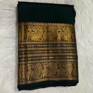 Pure Mangalagiri Pattu Dark Green Saree