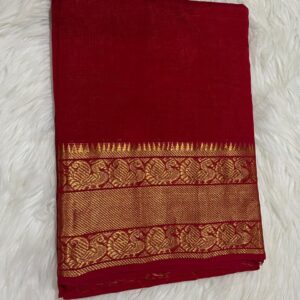 Pure Mangalagiri Red Pattu Saree in golden zari border