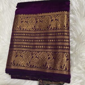 Pure Mangalagiri Megenta Pattu Saree in golden zari border