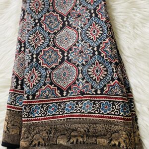 Pure Dola Silk Saree in Ajrakh block prints