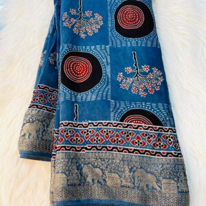 Pure Dola Silk in Ajrakh block prints