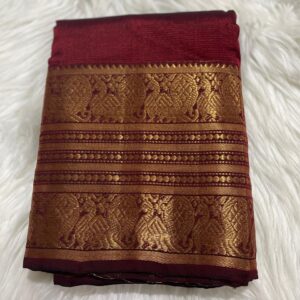 Pure Mangalagiri Maroon Pattu Saree in golden zari border