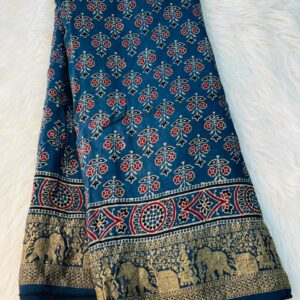 Pure Dola Silk Saree in Ajrakh block prints