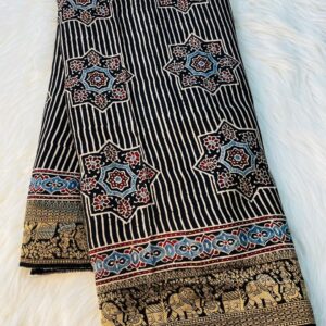 Pure Dola Silk Saree in Ajrakh block prints